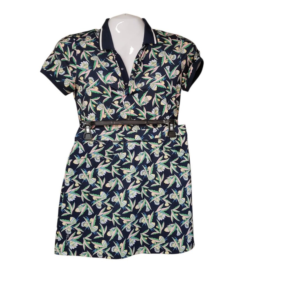 RLX Golf Ralph Lauren Women's Stretch Poly Navy Floral Polo Shirt & Skort Size S
